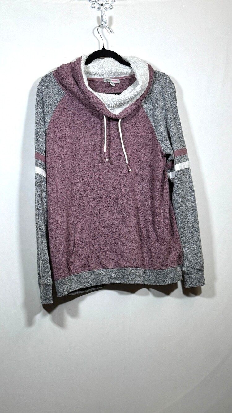 Inspired Hearts XXL Hoodie Mauve Gray Sherpa Lined Cowl Neck Pullover